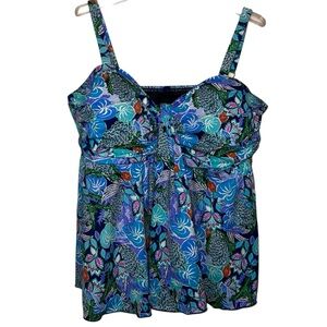 A Shore Fit Swim Top Floral Turquoise Blue Purple and White 
Size 24W